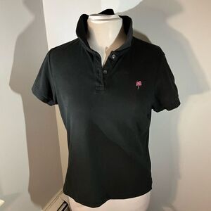 Lilly Pulitzer “Shrunken” Polo Top, L, Black w Pink Logo